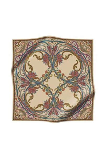 Vissona Tivil Silk Scarf 60777 - 5 - 0004 - 0026 Light Yellow Ethnic Pattern