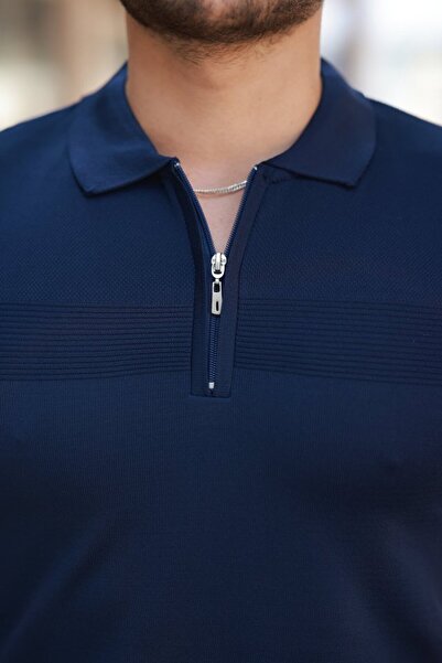 Wear Up Men's Chest Rice Pattern Zipper Collar Short Sleeve T-Shirt