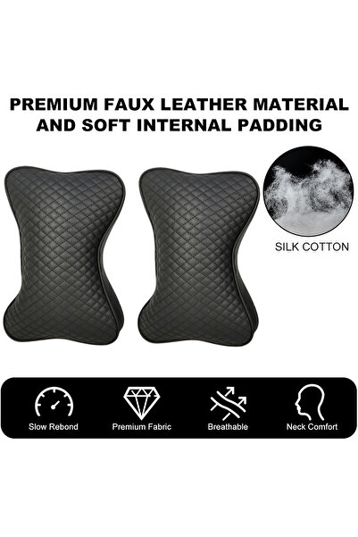 Mob 2PCS Car Neck Rest Cushion Pillows Faux Leather, Memory Foam, Ergonomic Headrest Black
