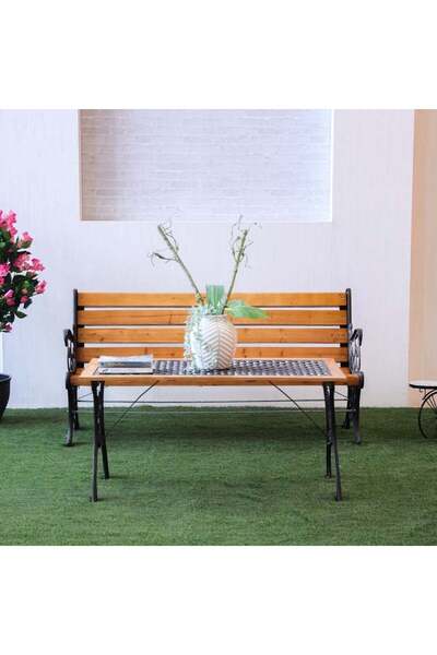 Danube Home مقعد خشبي للحديقة - خشب الساج الداكن/برونزي - مقعد خارجي بطول ١٢٠...