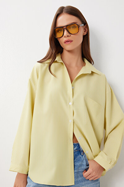 Lovelyİstanbul Striped Oversize Woven Shirt Ldz0050 Yellow