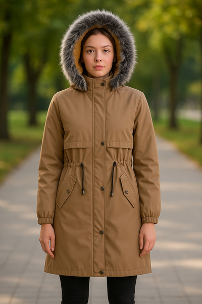 DENİZLİFE Hooded Fur-Lined Oversized Coat