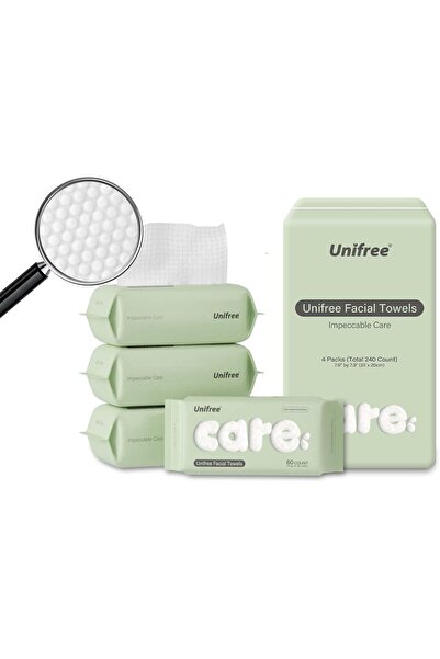 UNIFREE مناديل مبللة جافة للاستخدام مرة واحدة، مناشف للوجه، عبوة من 4 قطع، 24...