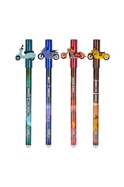 Strigo Set of 4 ink pens with eraser, MOTORCYCLES, SSC196
