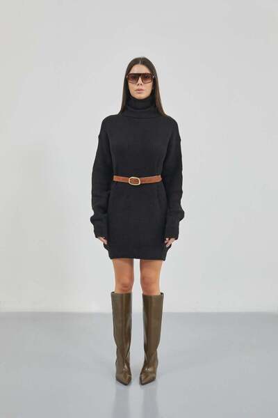 Maxi modena Oversize Turtleneck Black Knitwear Tunic