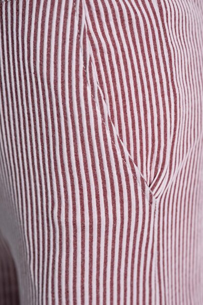 birizmoda Striped Straight Leg Elastic Waist Trousers - Burgundy