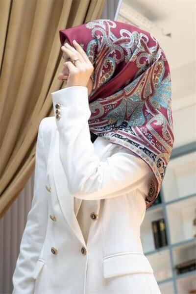 Vissona Tivil Silk Scarf 60777 - 9 - 0018 Burgundy Ethnic Pattern