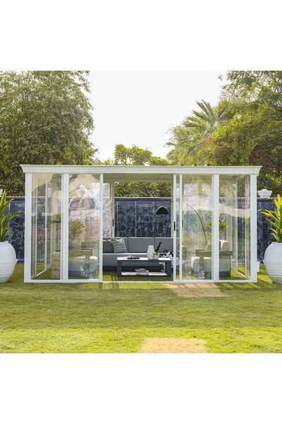 Danube Home مظلة إيدن هاوس مع إضاءة - أبيض/شفاف - 3.7×5.5×2.5 متر - ضمان لمدة عامين من زيانتي