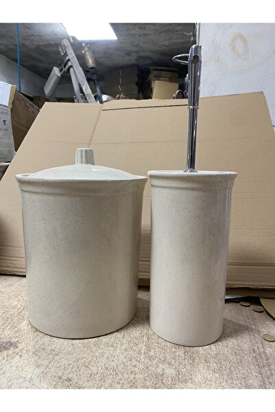 RED SERAMİK Σετ μπάνιου Dara Collection 2 τεμαχίων με κάδο απορριμμάτων και θήκη βούρτσας τουαλέτας σε ασημί μπεζ