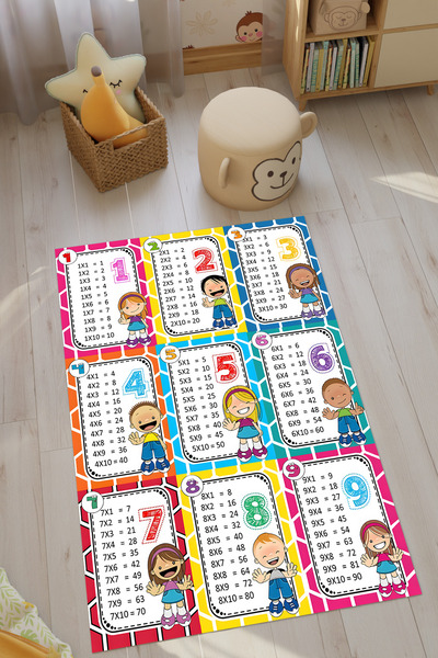 HalıOnline Çarpım Tablosu Desenli Dijital Baskılı Makinede Yıkanabilir Kaymaz Leke Tutmaz Çocuk Odası Halısı