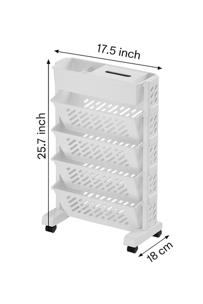 LEIHMANN Etajera cu 5 rafturi, mobila cu roti, alb