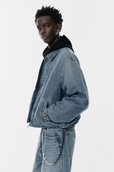 Pull & Bear Fermuarlı denim ceket