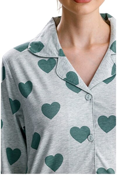 Yeni İnci Heart Pattern Cotton Women's Pajama Set