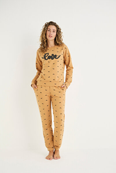 İPEKTENİM Love Yazı Nakışlı Deesenli Ribanalı Pijama Takımı