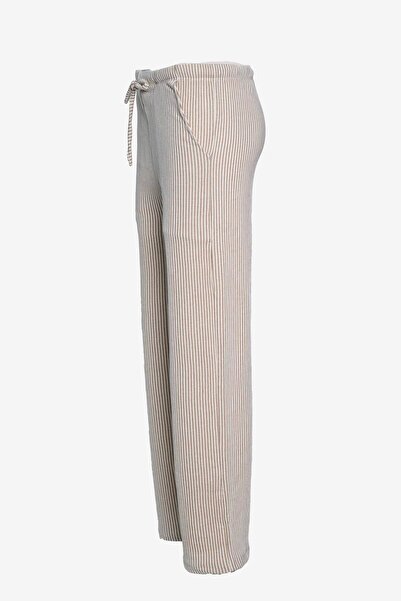 birizmoda Striped Straight Leg Elastic Waist Trousers - Brown