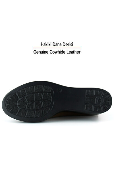 Erkan Saçmacı Mabel Walnut Genuine Cowhide Leather Round Toe Wedge Heel Casual Shoes