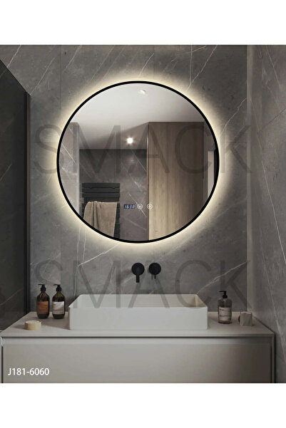 Smack Oglindă LED și tactilă, cu funcție de dezaburire și ceas, ramă neagră m...