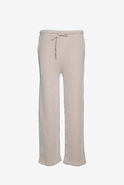 birizmoda Striped Straight Leg Elastic Waist Trousers - Brown