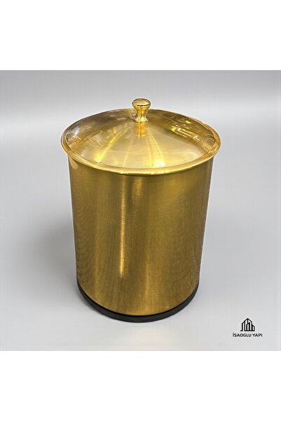 İSAOĞLU YAPI Matte Gold Trash Can Vintage Classic Design Brushed Gold Metal Bucket