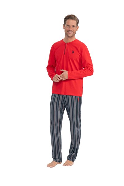 U.S. Polo Assn. Men's Long Sleeve Placketed Combed Cotton Tracksuit Pajama Set S25843