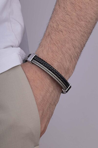 Gümüş Pazarım سوار جلدي للرجال بتصميم مزدوج الصفوف