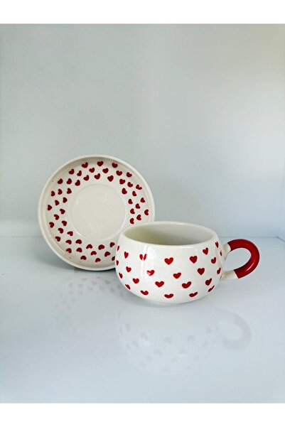 evlashop Heart Patterned Ceramic Cup/Mug with Plate