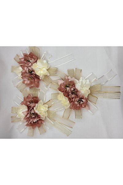 GÜRLEK TEKSTİL Pudra Tomurcuklu Gelin ve Damat Bohçası Için Motifli Çiçek 3 A...