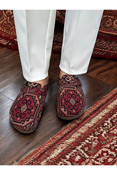 Mycorni Kilim Desenli Unisex Anatomik Doğal Mantar Taban Kapalı Terlik
