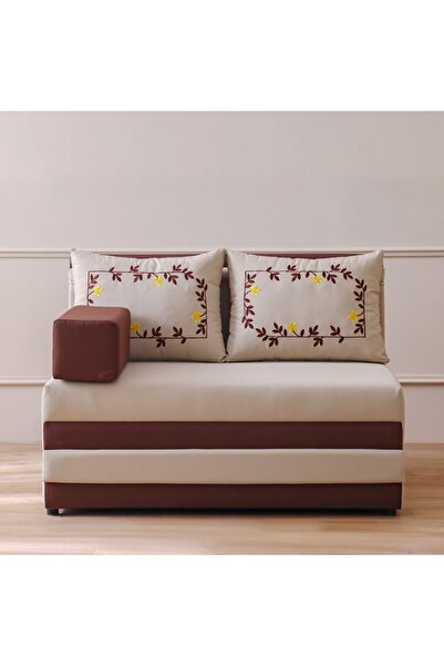 Danube Home طقم كنب خارجي بتصميم مجلس عربي - قماش بني، مقعدان مع وسائد ومسند يد، الإمارات العربية المتحدة