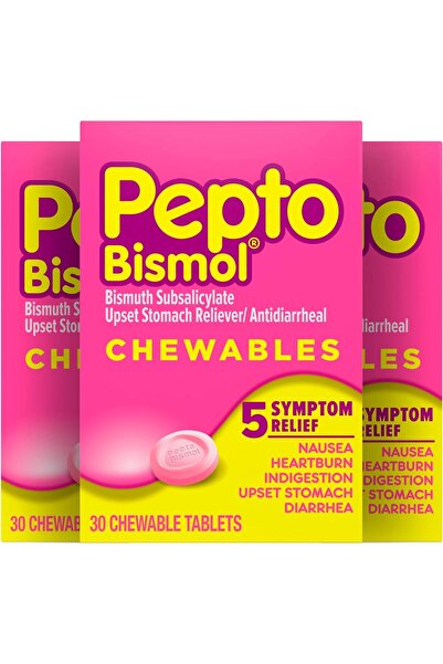Pepto Bismol أقراص قابلة للمضغ لعلاج الغثيان وعسر الهضم وتخفيف الألم، بنكهة أصلية