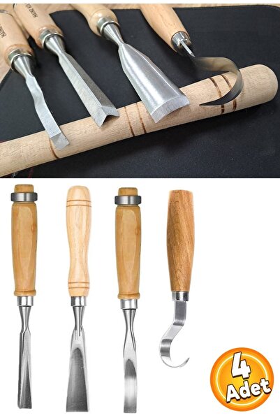 Depolife Oyma Setleri Iskarpela Seti Kıvrık uçlu Ahşap Oyma Takımları 4 Parça...