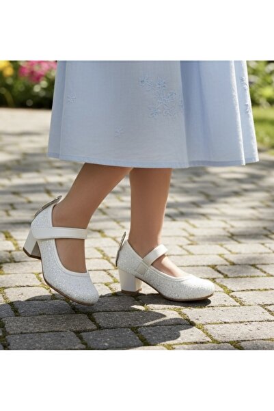 JOJO KIDS Girl's butterfly thick heeled shoes, velcro evening shoes, velcro butterfly