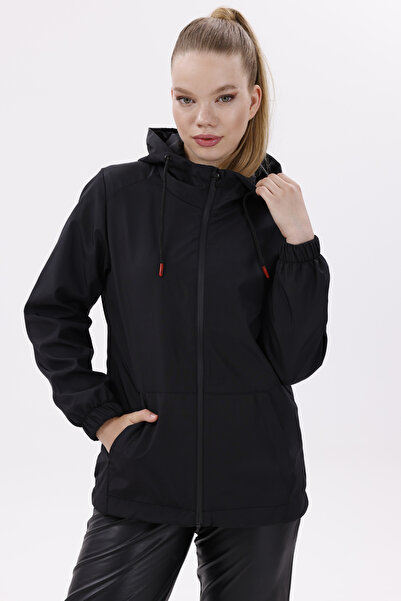 freemen Women's Black Waterproof and Windproof Lined Hooded Raincoat - Windbreaker