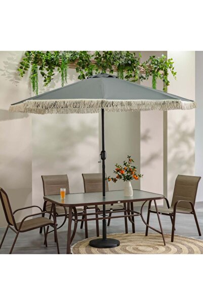 Danube Home Oasis 2.7m Outdoor Umbrella with Tassel - Grey Polyester, 6-Month Warranty, No Base Included