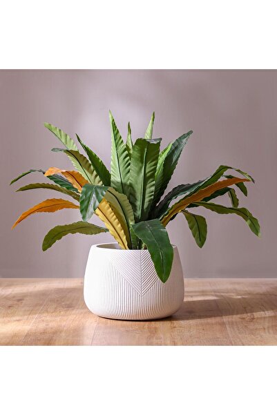 Danube Home وعاء من الفخار الليفي بخطوط متناسقة - أبيض - 29×29×20 سم - إكسسوا...