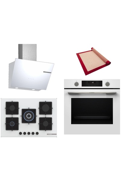 Bosch Beyaz 3 lü Ankastre Set (HUA736EV0T-PNQ7B2P30O-DWK66PJ20T) Buhar Destekli - Pişirme Matı ile