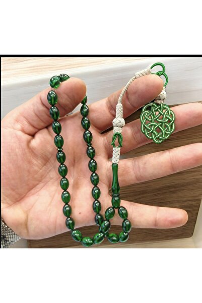 İnan Tesbih سبحة من حجر الكهرمان الأخضر اللامع بقصة كازاز ذات الشراشيب