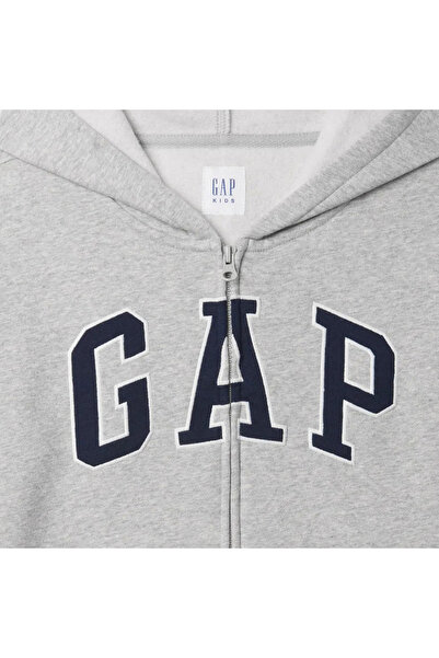 GAP Erkek Çocuk Gri Relaxed Logo Fermuarlı Sweatshirt
