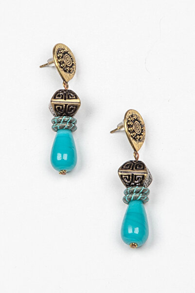 Lila Rosa Doğal Taşlı Etnik Otantik Küpe