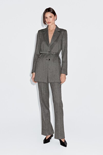 Massimo Dutti Kontrast iplikli yün karışımlı klasik pantolon