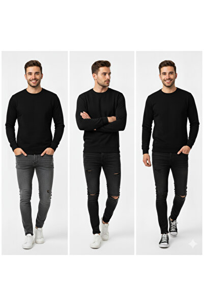 dwnwear 3-Piece Sweatshirt Crew Neck Three Thread Thick Cotton Unisex-Men's Winter