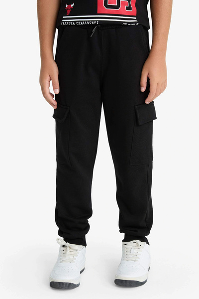 DeFacto F4171 Black Boys' Elastic Waist Cargo Sweatpants