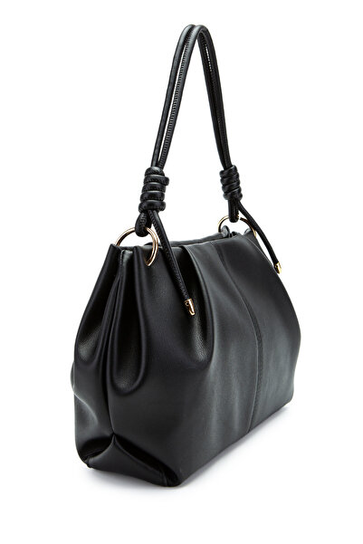 minebag Drawstring Detailed Matte Chenille Handbag Black