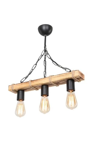 HOMS Wooden chandelier, rustic model, walnut and black color 47 cm