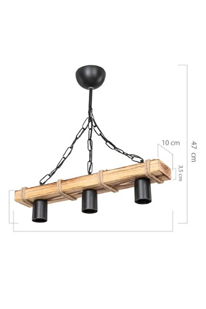 HOMS Wooden chandelier, rustic model, walnut and black color 47 cm