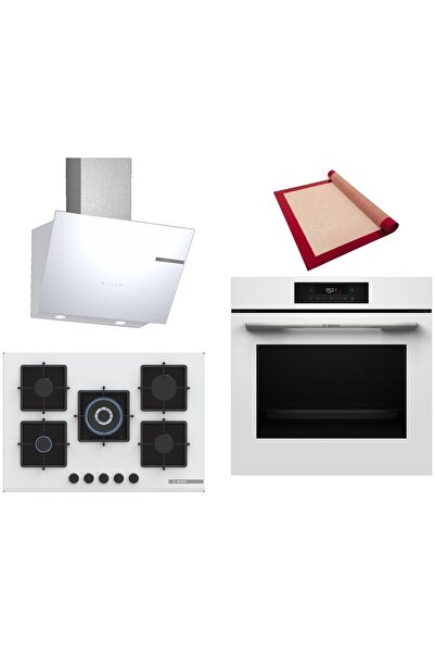Bosch Beyaz 3 lü Ankastre Set (HJG852YW0T-PNQ7B2P30O-DWK66PJ20T) 3D Fry - Pişirme Matı ile