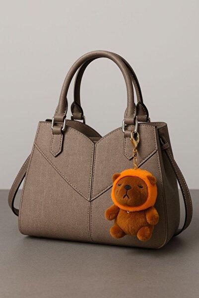 Ahves Sevimli Kahverengi Peluş Anahtarlık – Turuncu Kapşonlu Oyuncak Figür