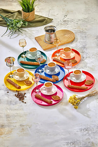 YzHome 6 Kişilik Plastik Mika Renkli Sunum Servis Tepsisi Tepsi 22cm SADECE TEPSİ