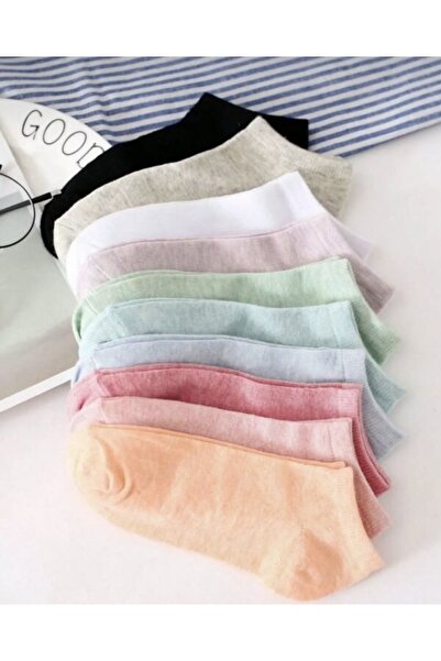 Genel Markalar 10 Çift Ekonomik Paket Düz Renk Kadın Kısa Patik Çorap