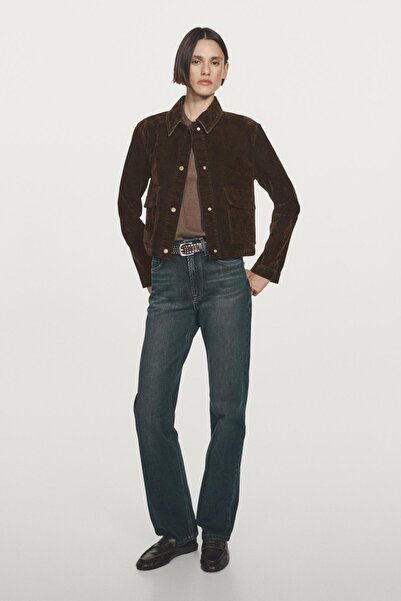 Massimo Dutti Kadife yüzeyli cepli kısa denim ceket